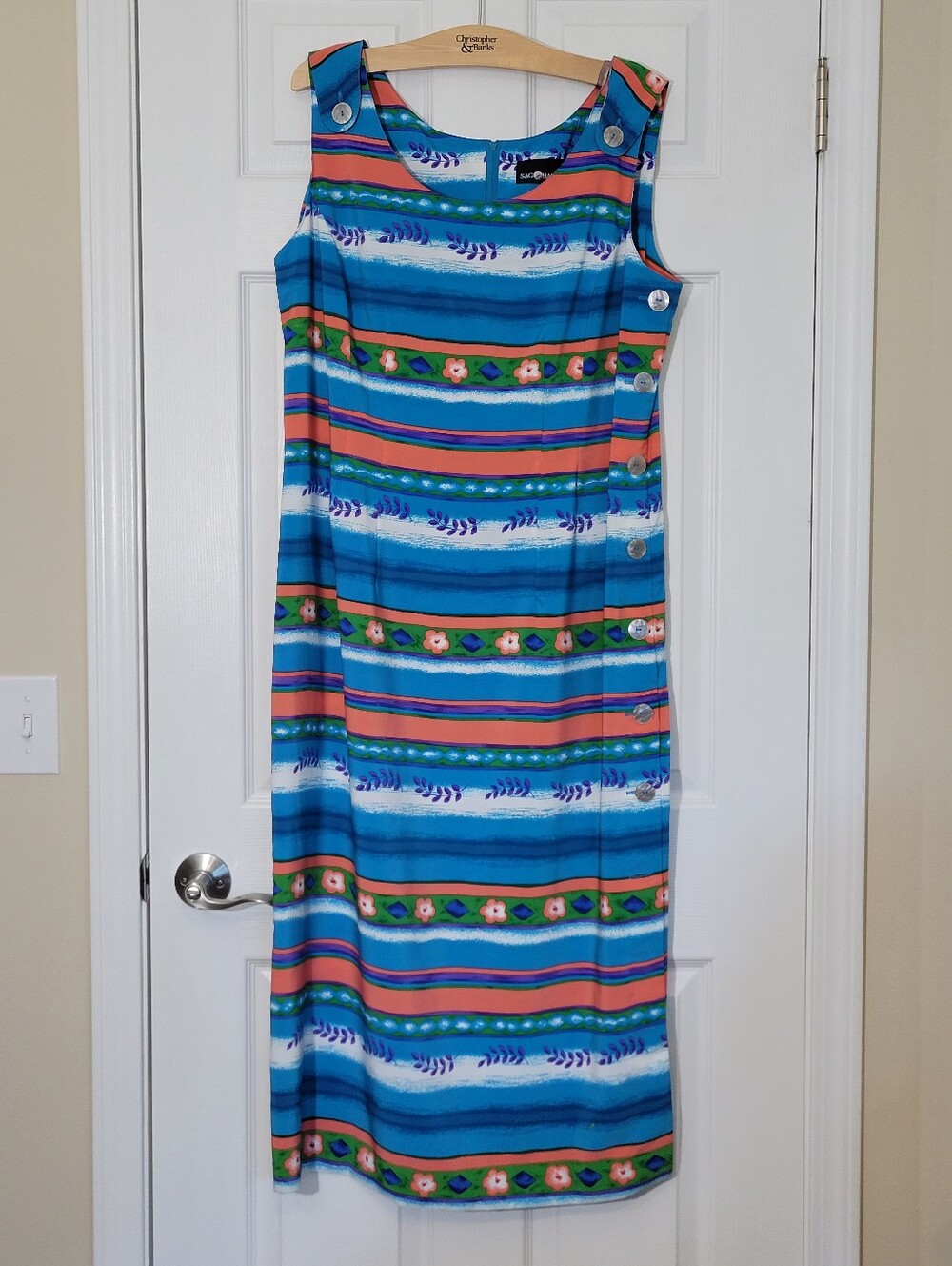 Vtg. Sag Harbor Sheath Maxi Dress w/ Side & Shoulder Button Details Plus Size 16